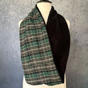Green Plaid & Sherpa Fleece Snood Scarf